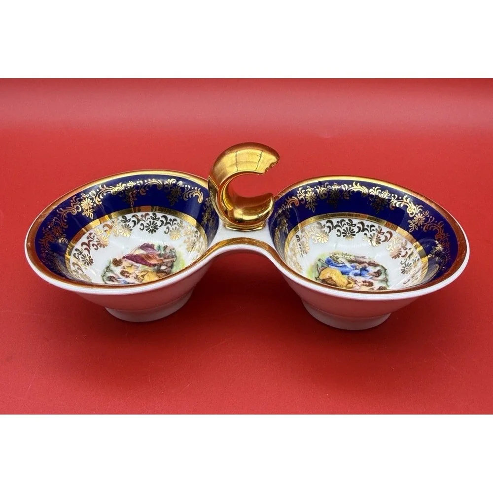 Vintage Czech Republic Cobalt Blue Porcelain Dish Salt & Pepper Cellar
